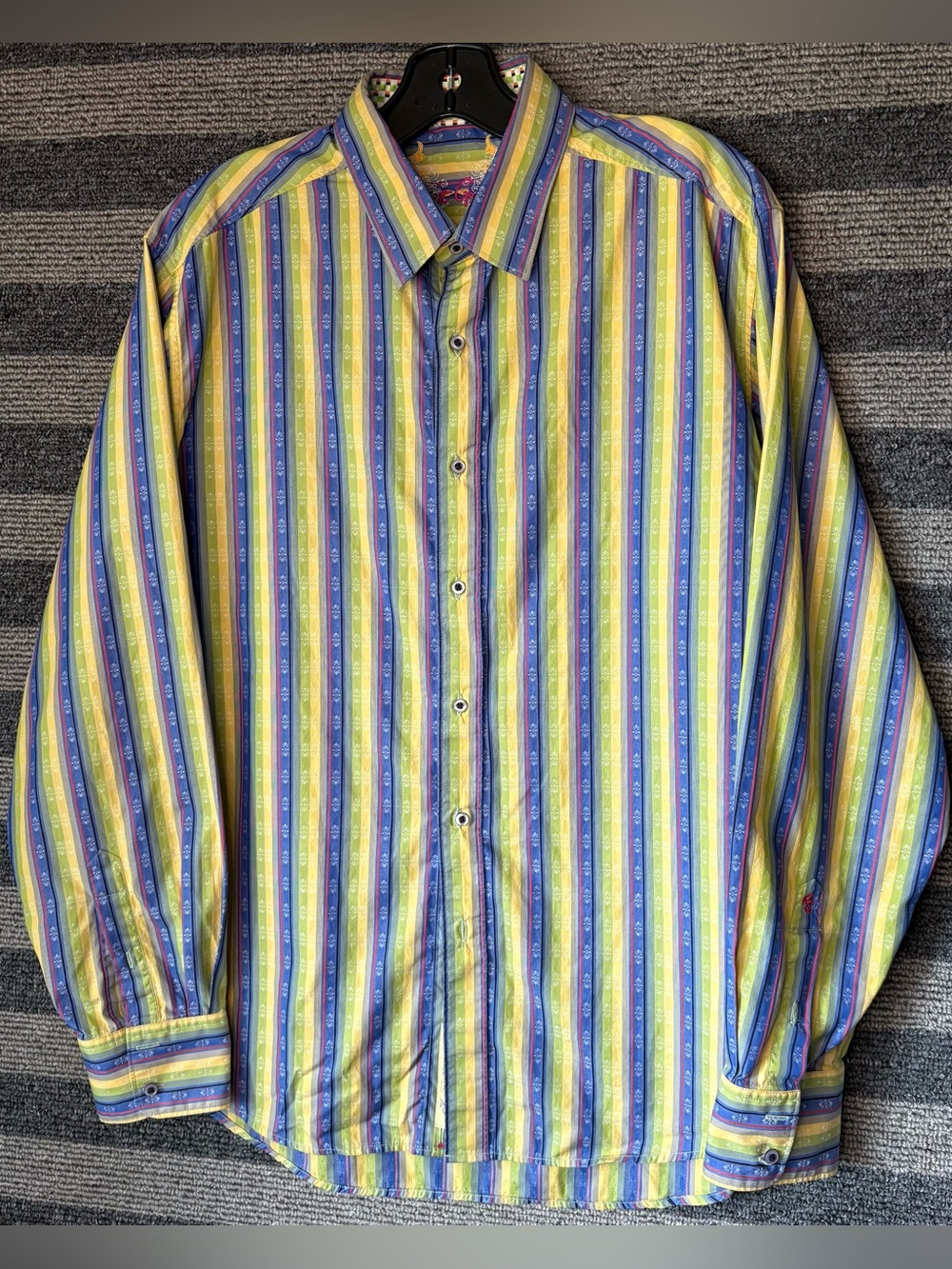 Robert Graham Yellow and Blue Striped Button-Up Shirt Men’s XL EUC